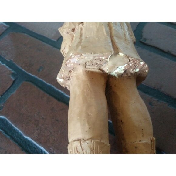 Antique/vintage Hand Carved Wood Figurine Girl w/Graduation cap flawed beige 11" - Picture 9 of 12